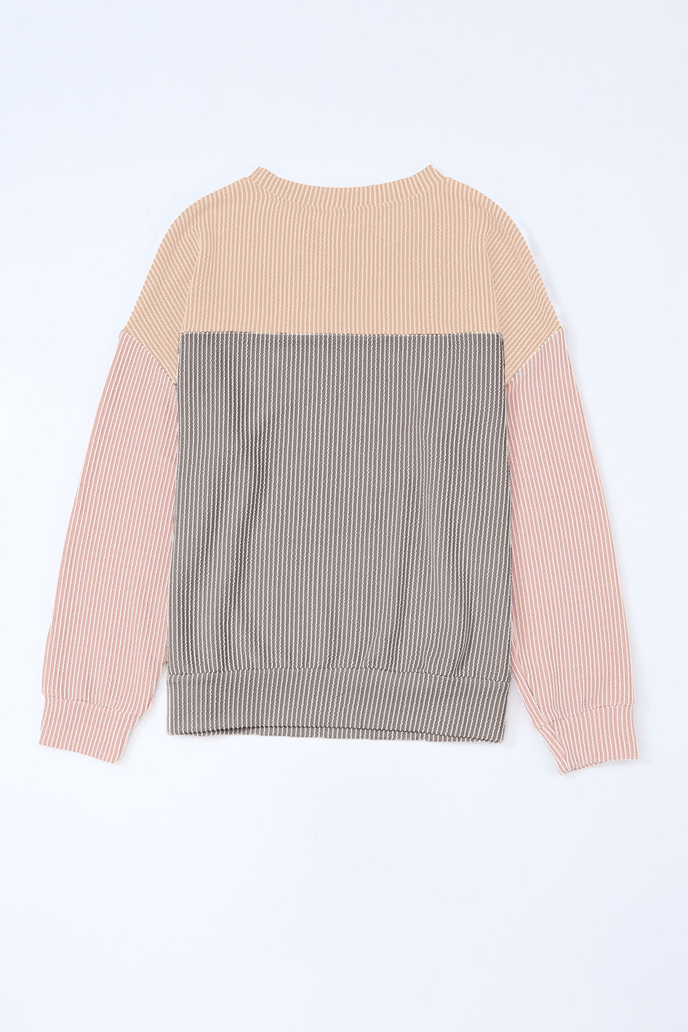 Multicolor Colorblock Ribbed Loose Long Sleeve Top Shewin