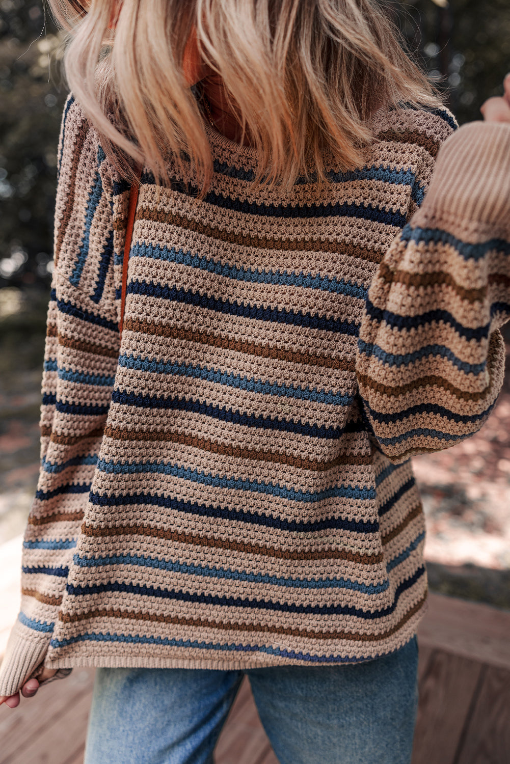Striped Knitted Drop Shoulder Sweater Shewin